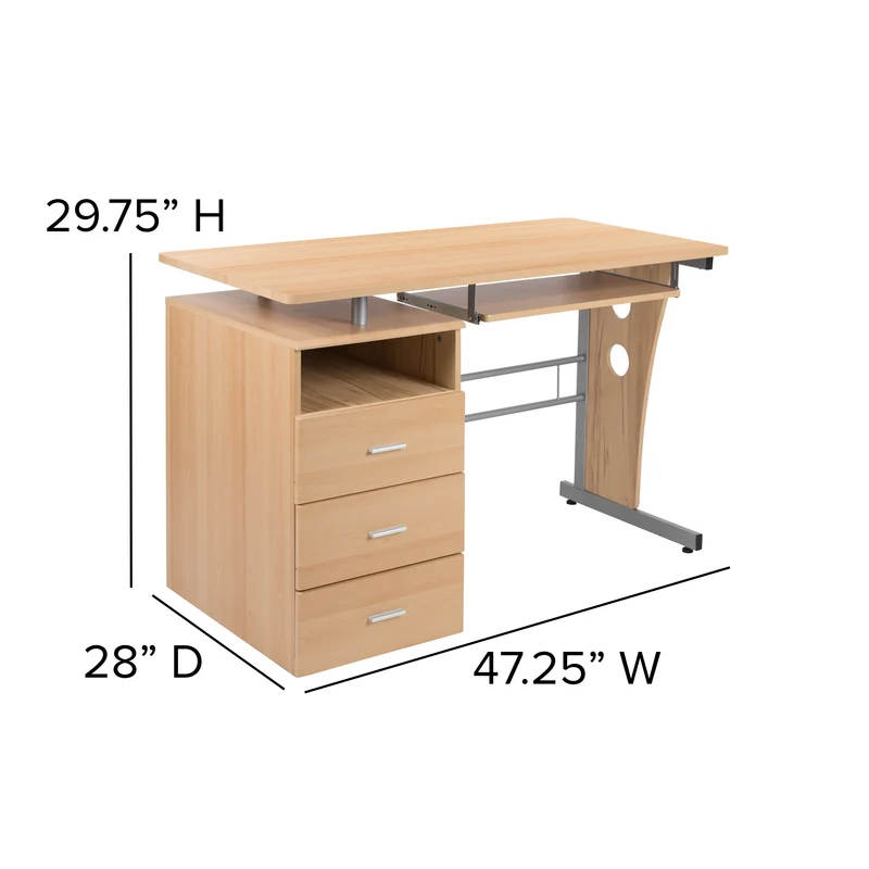 Desk with Three Drawer Single Pedestal and Pull-Out Keyboard Tray
