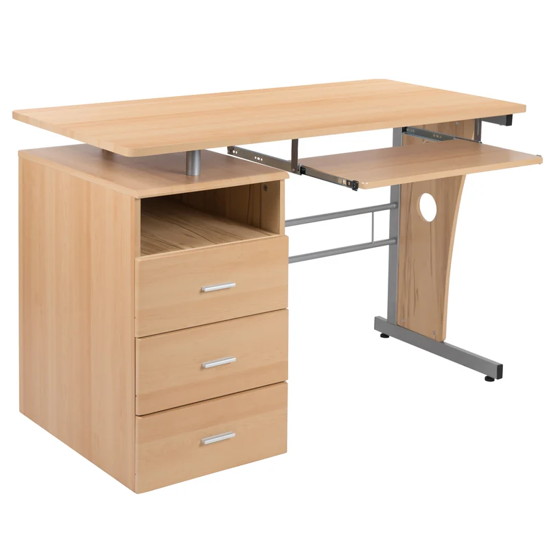 Desk with Three Drawer Single Pedestal and Pull-Out Keyboard Tray