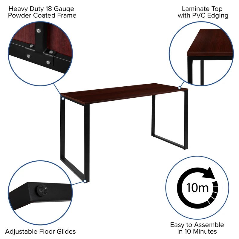 Modern Commercial Grade Desk Industrial Style Computer Desk Sturdy Home Office Desk - 55" Length