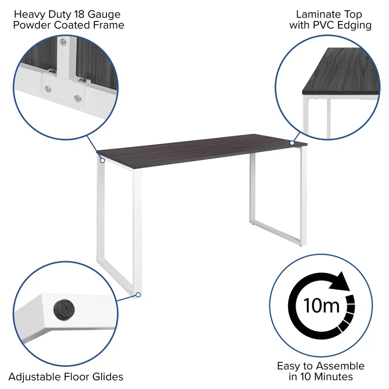 Modern Commercial Grade Desk Industrial Style Computer Desk Sturdy Home Office Desk - 55" Length
