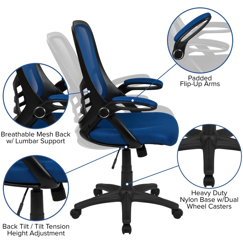 High Back Mesh Ergonomic Office Chair with Flip-up Arms