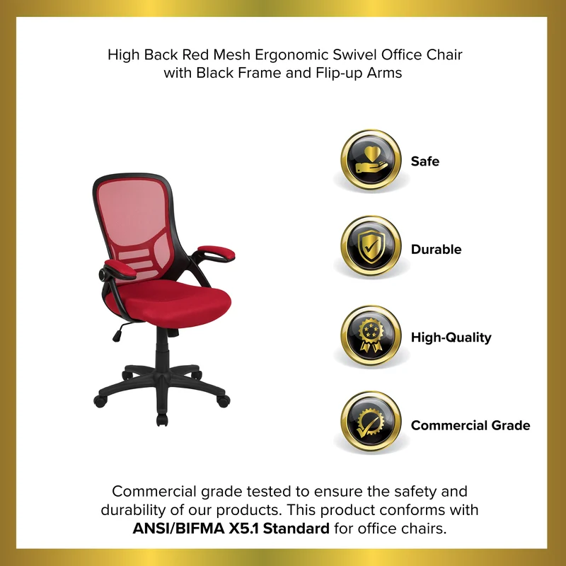 High Back Mesh Ergonomic Office Chair with Flip-up Arms