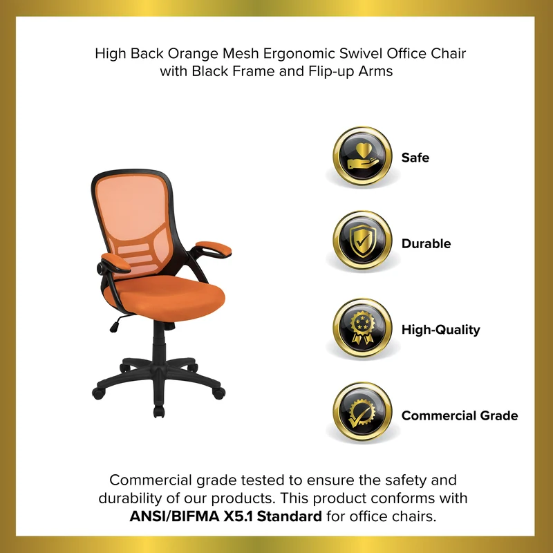 High Back Mesh Ergonomic Office Chair with Flip-up Arms