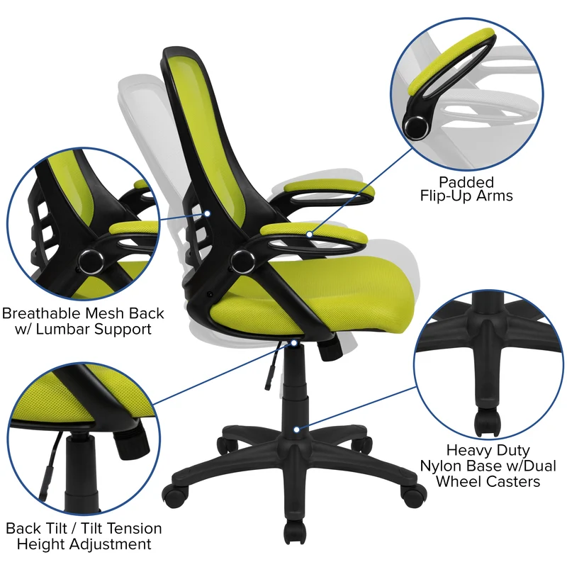 High Back Mesh Ergonomic Office Chair with Flip-up Arms