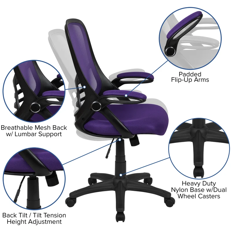 High Back Mesh Ergonomic Office Chair with Flip-up Arms