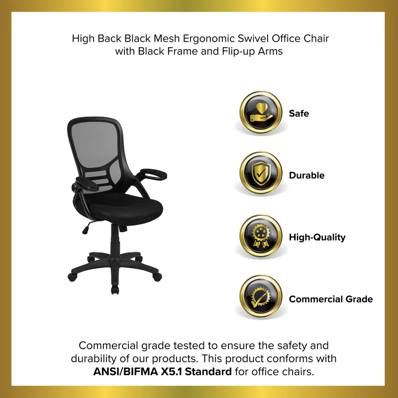 High Back Mesh Ergonomic Office Chair with Flip-up Arms