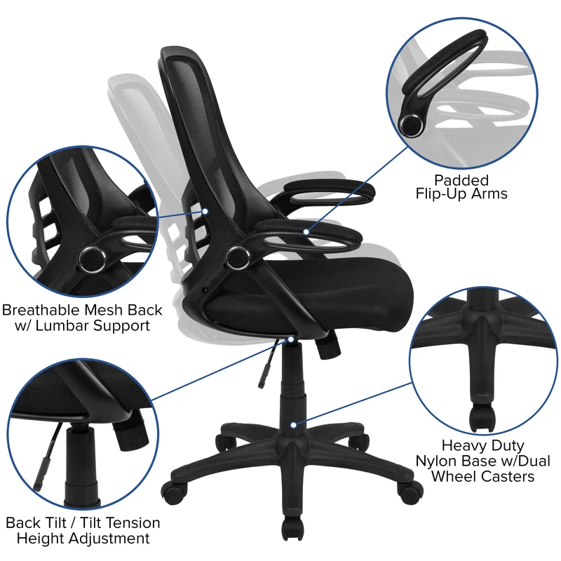 High Back Mesh Ergonomic Office Chair with Flip-up Arms