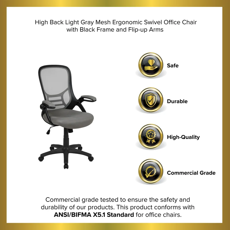 High Back Mesh Ergonomic Office Chair with Flip-up Arms