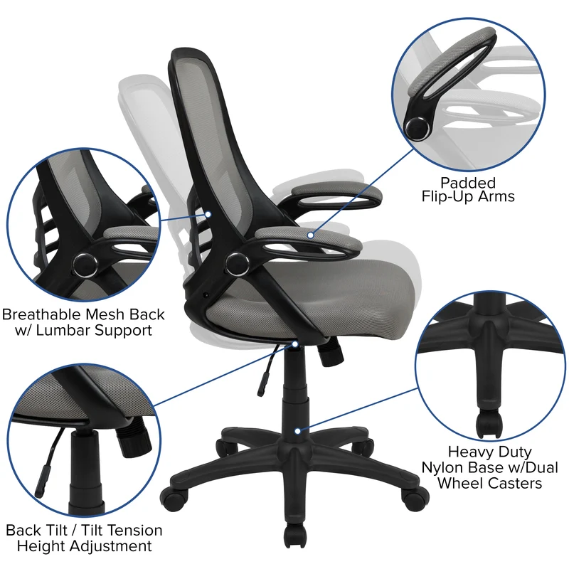 High Back Mesh Ergonomic Office Chair with Flip-up Arms