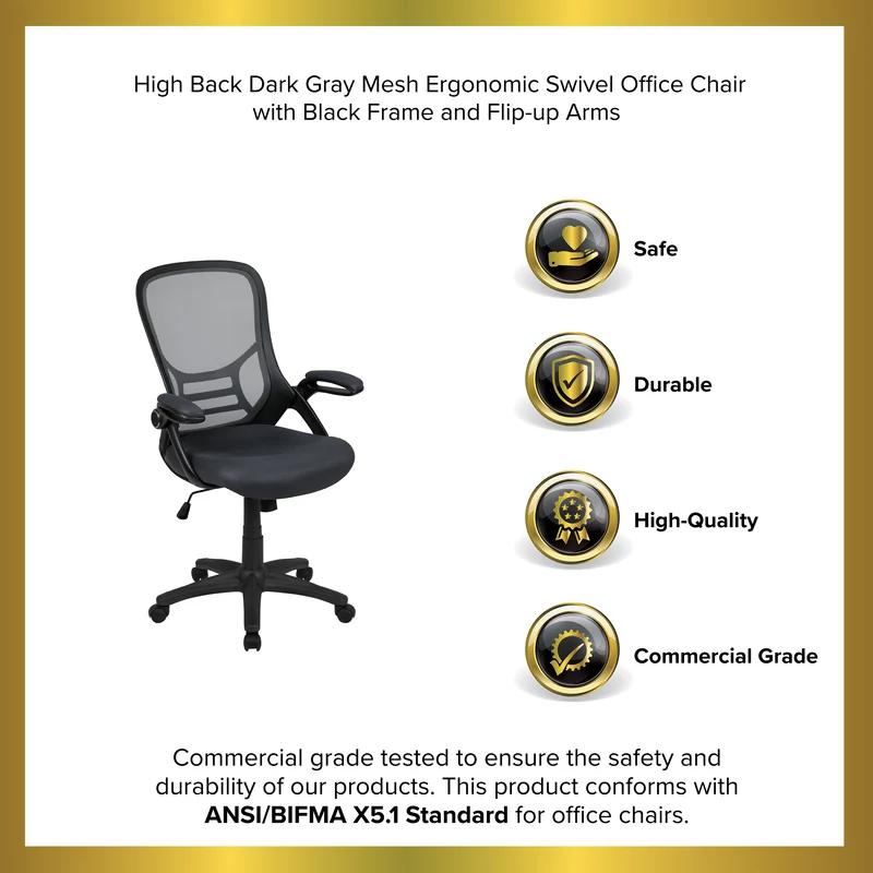 High Back Mesh Ergonomic Office Chair with Flip-up Arms