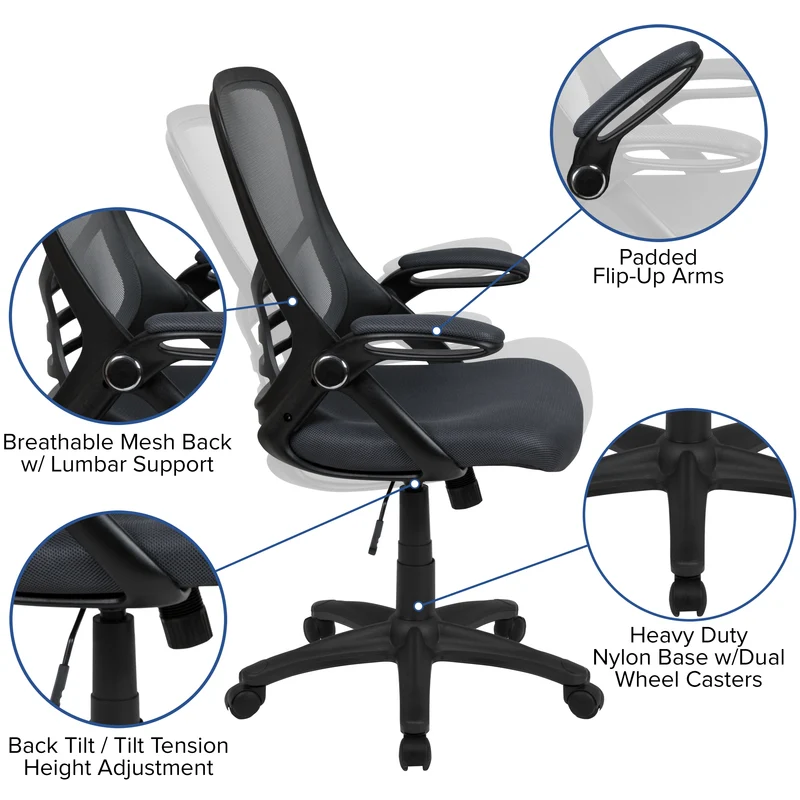 High Back Mesh Ergonomic Office Chair with Flip-up Arms