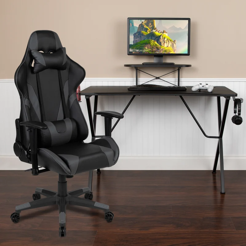 BlackArc Gaming Desk & Chair Set - Cup Holder, Headphone Hook, and Monitor Stand