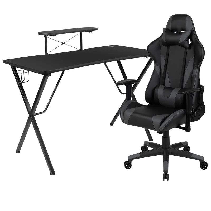 BlackArc Gaming Desk & Chair Set - Cup Holder, Headphone Hook, and Monitor Stand