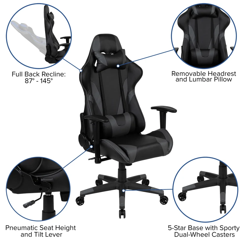BlackArc Gaming Desk & Chair Set - Cup Holder, Headphone Hook, and Monitor Stand