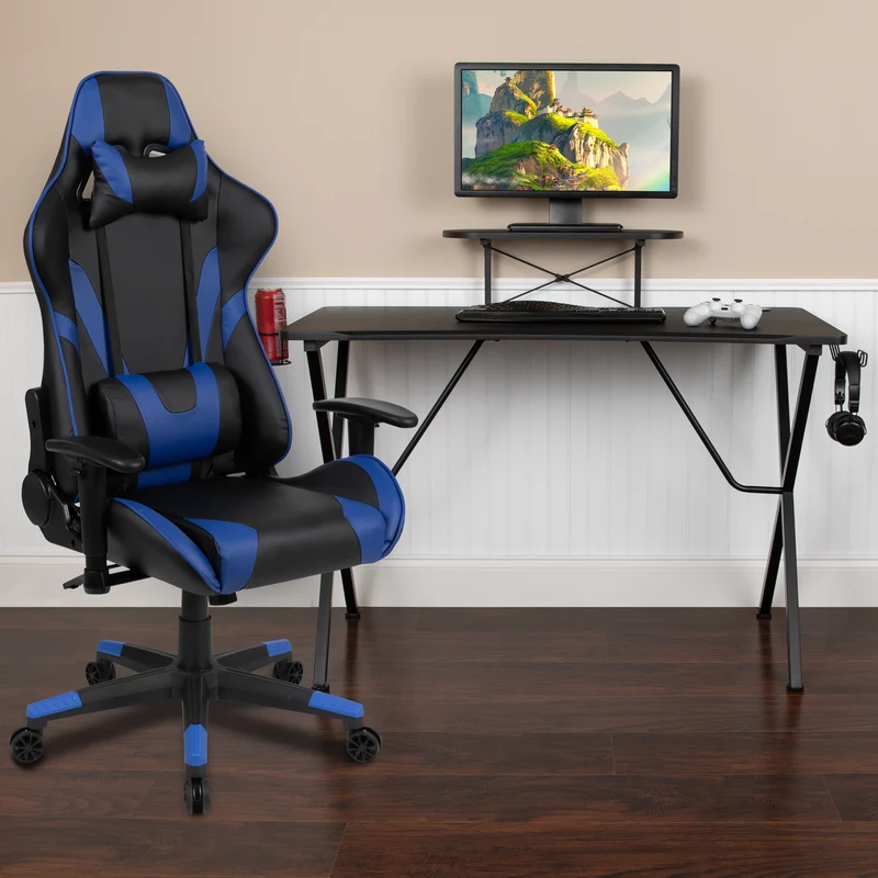 BlackArc Gaming Desk & Chair Set - Cup Holder, Headphone Hook, and Monitor Stand