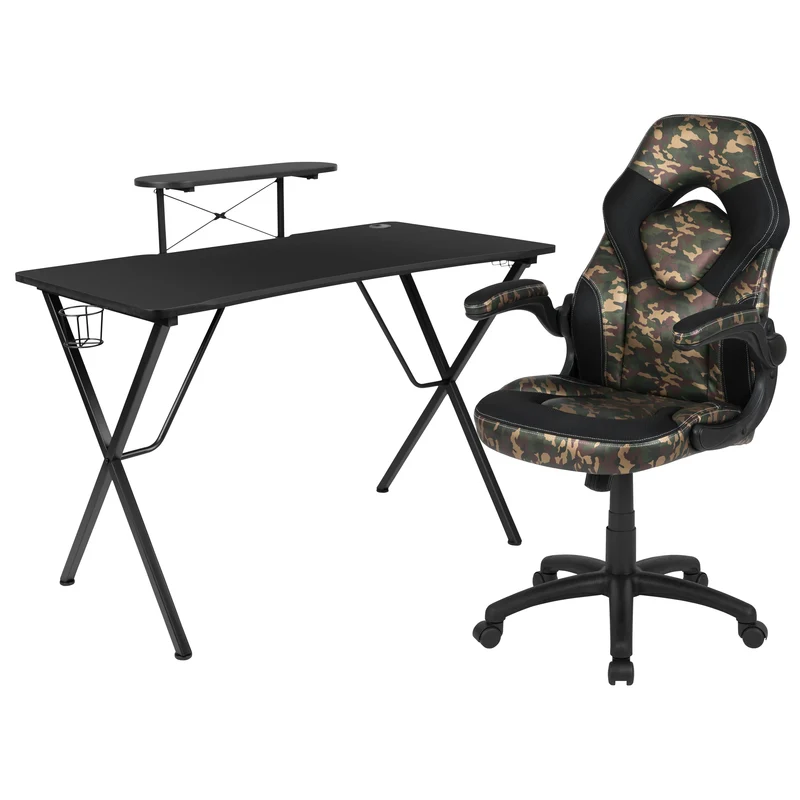 BlackArc Gaming Desk and Racing Chair Set with Headphone Hook, and Monitor Stand