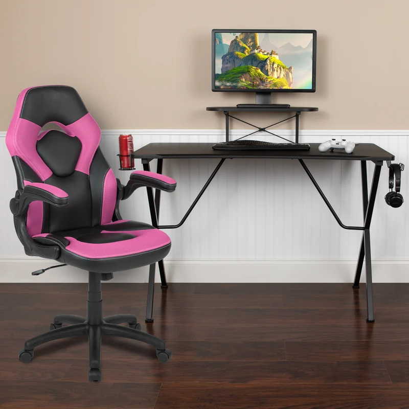 BlackArc Gaming Desk and Racing Chair Set with Headphone Hook, and Monitor Stand