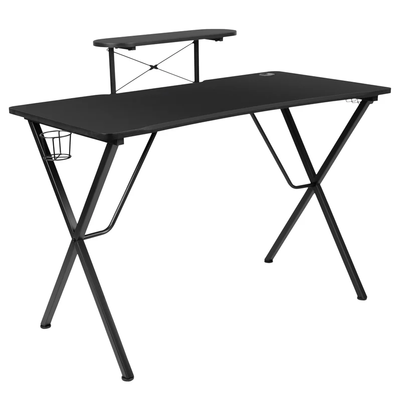 BlackArc Gaming Desk and Racing Chair Set with Headphone Hook, and Monitor Stand