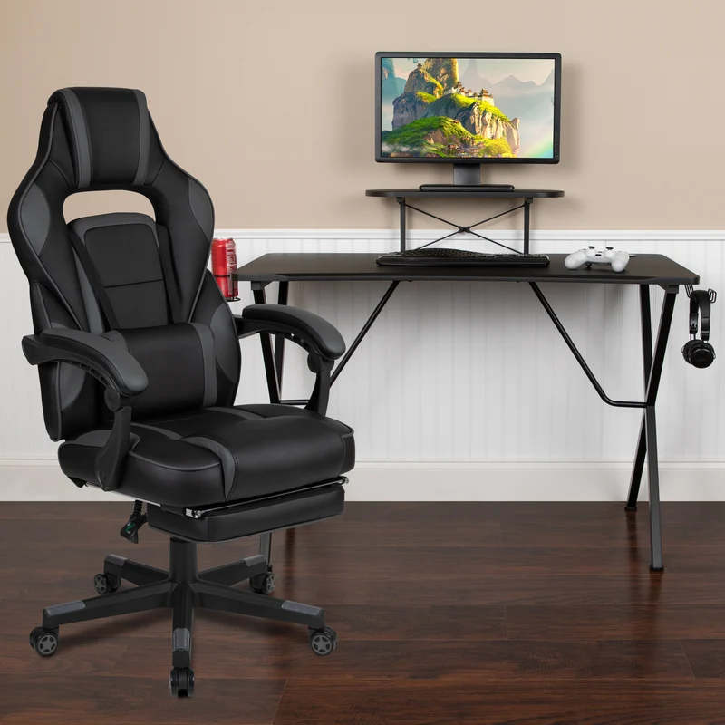 BlackArc Gaming Bundle-Cup/Headphone Desk & Reclining Footrest Chair