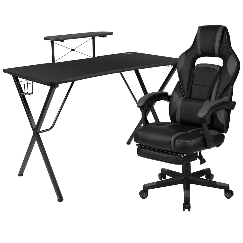 BlackArc Gaming Bundle-Cup/Headphone Desk & Reclining Footrest Chair