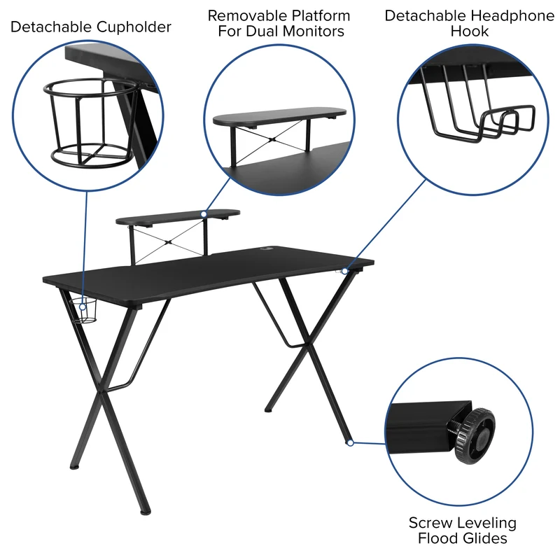 BlackArc Gaming Bundle-Cup/Headphone Desk & Reclining Footrest Chair