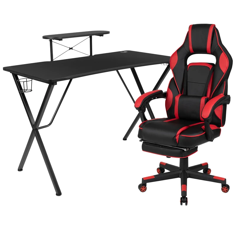 BlackArc Gaming Bundle-Cup/Headphone Desk & Reclining Footrest Chair