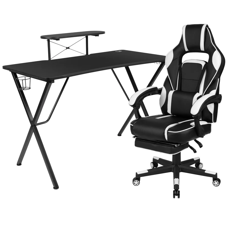 BlackArc Gaming Bundle-Cup/Headphone Desk & Reclining Footrest Chair