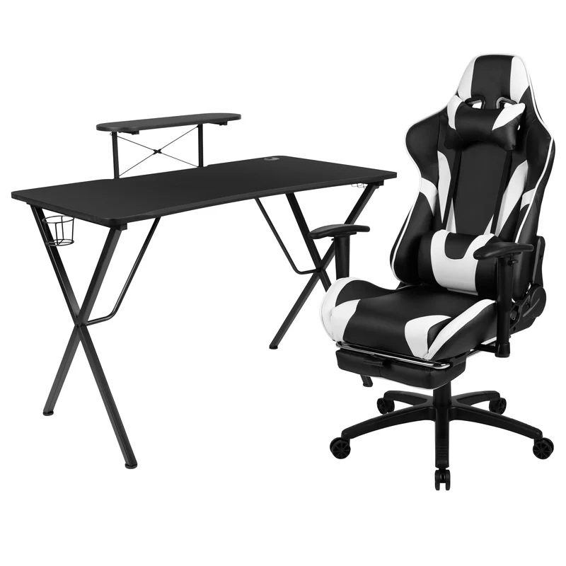 BlackArc Gaming Desk & Chair Set - Cup Holder, Headphone Hook, and Monitor Stand