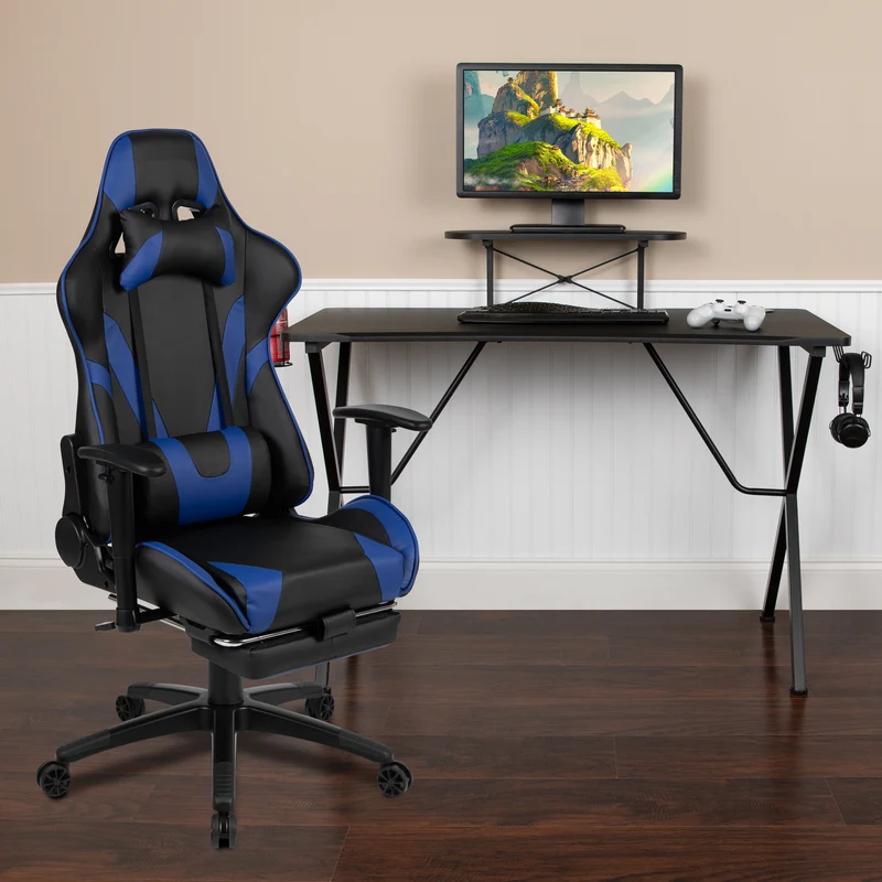 BlackArc Gaming Desk & Chair Set - Cup Holder, Headphone Hook, and Monitor Stand