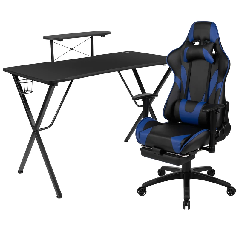 BlackArc Gaming Desk & Chair Set - Cup Holder, Headphone Hook, and Monitor Stand