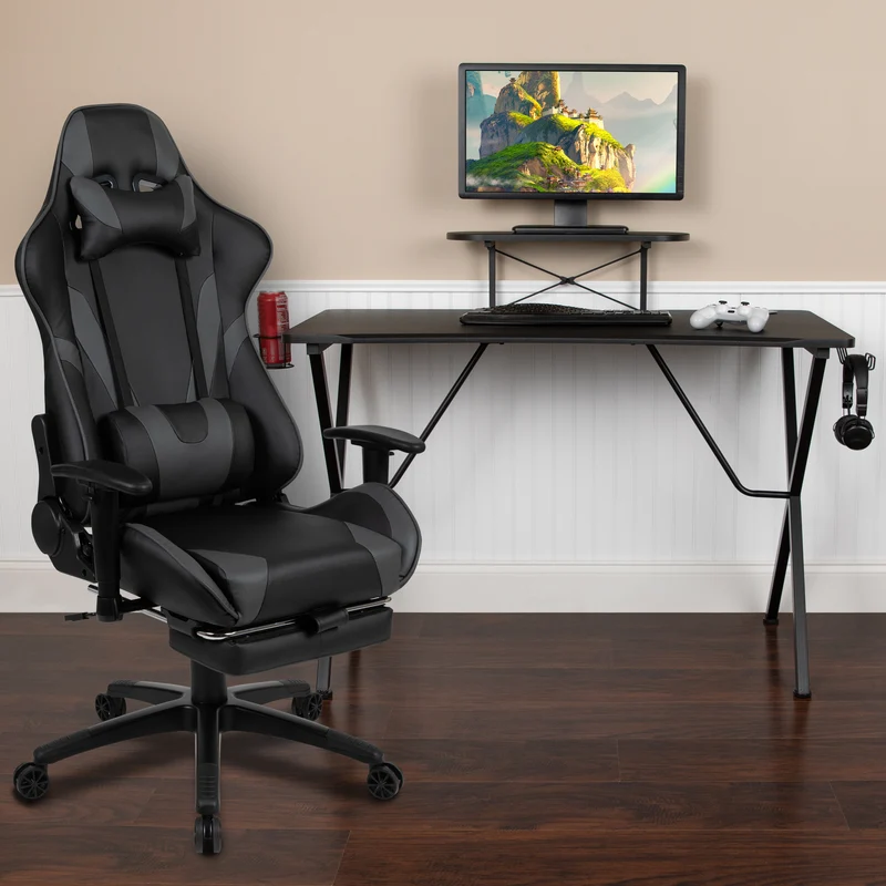 BlackArc Gaming Desk & Chair Set - Cup Holder, Headphone Hook, and Monitor Stand
