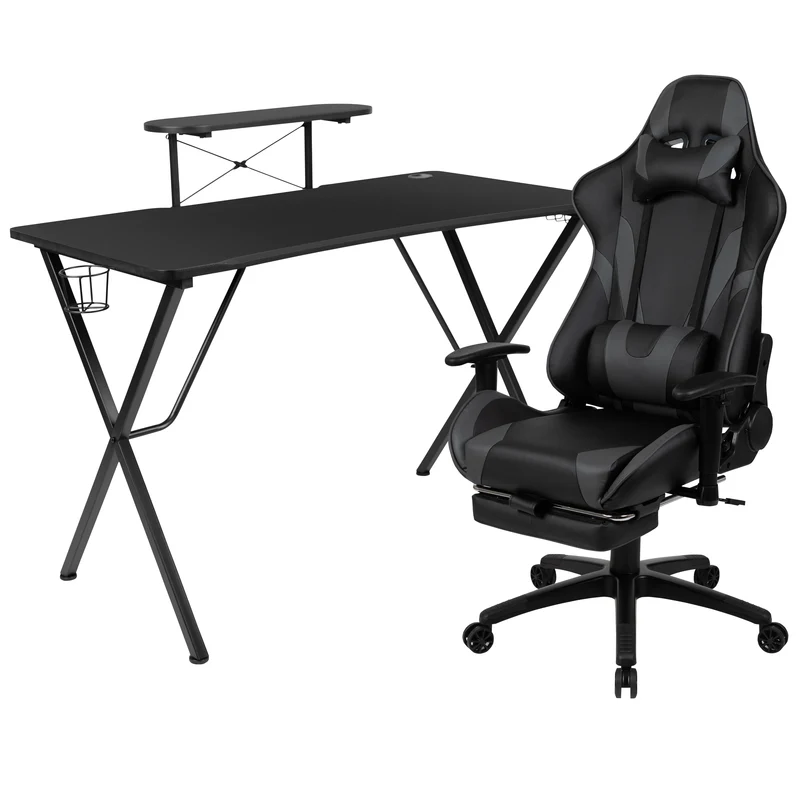 BlackArc Gaming Desk & Chair Set - Cup Holder, Headphone Hook, and Monitor Stand