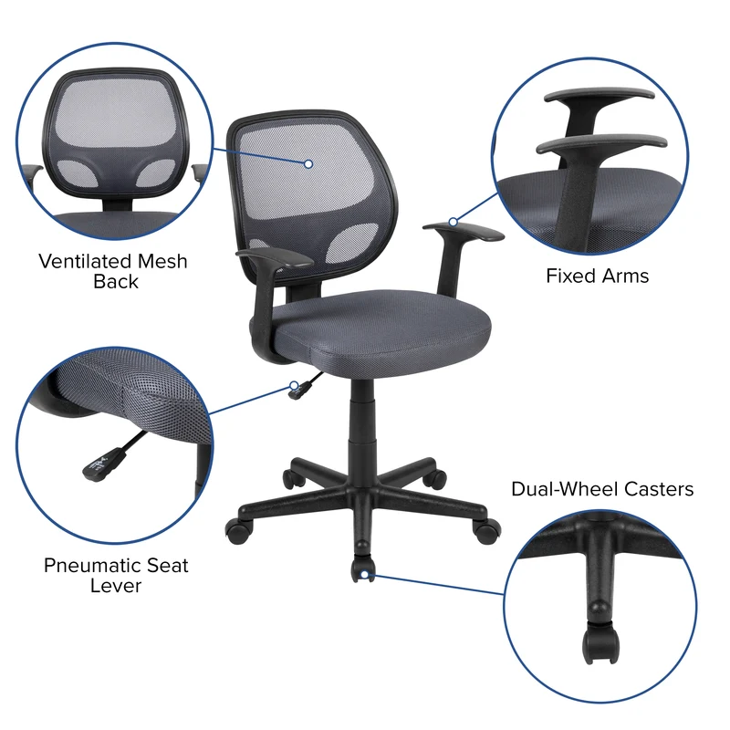 Mid-Back Mesh Swivel Ergonomic Task Office Chair - Arms, BIFMA Certified