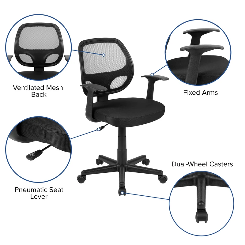 Mid-Back Mesh Swivel Ergonomic Task Office Chair - Arms, BIFMA Certified