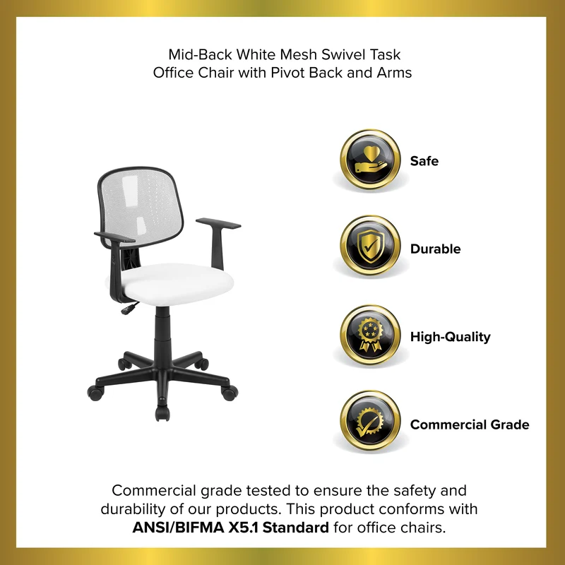 Pivot Back Mesh Swivel Task Office Chair with Arms, BIFMA Certified