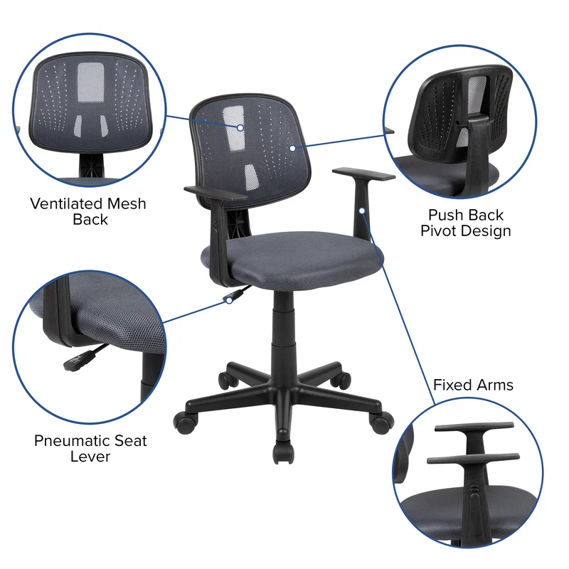 Pivot Back Mesh Swivel Task Office Chair with Arms, BIFMA Certified