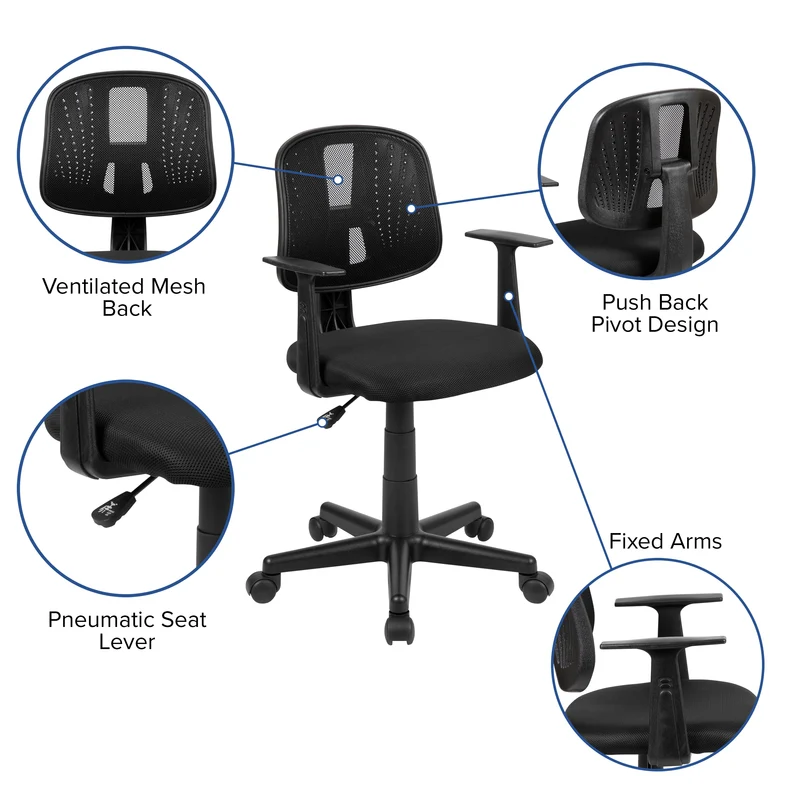 Pivot Back Mesh Swivel Task Office Chair with Arms, BIFMA Certified