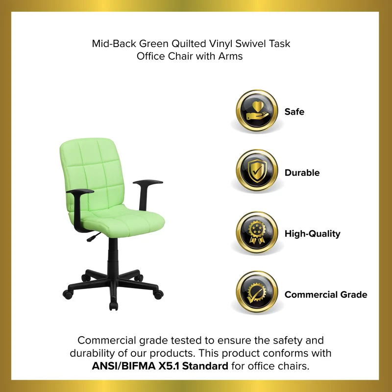Mid-Back Quilted Vinyl Swivel Task Office Chair with Arms