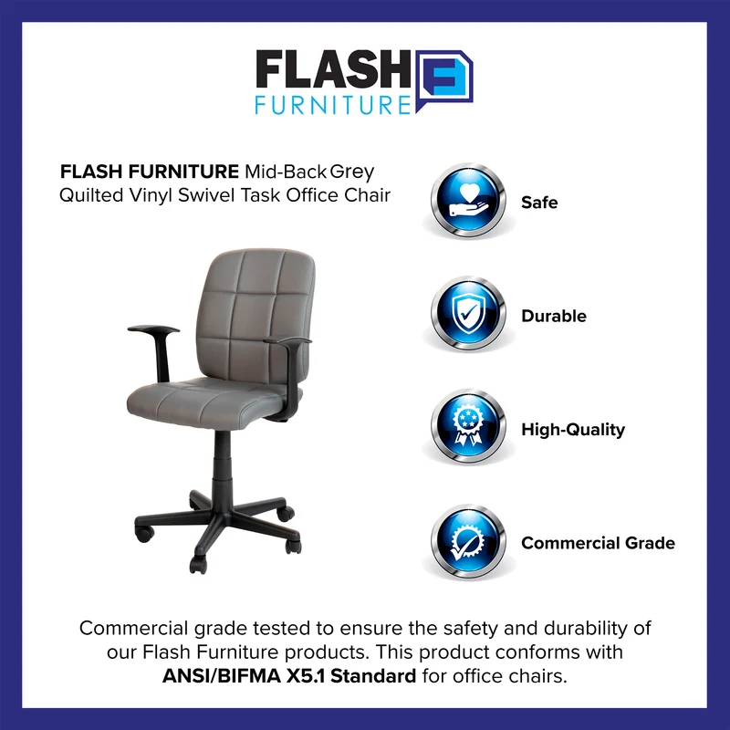 Mid-Back Quilted Vinyl Swivel Task Office Chair with Arms