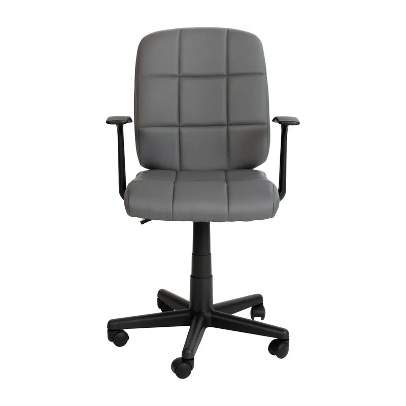 Mid-Back Quilted Vinyl Swivel Task Office Chair with Arms