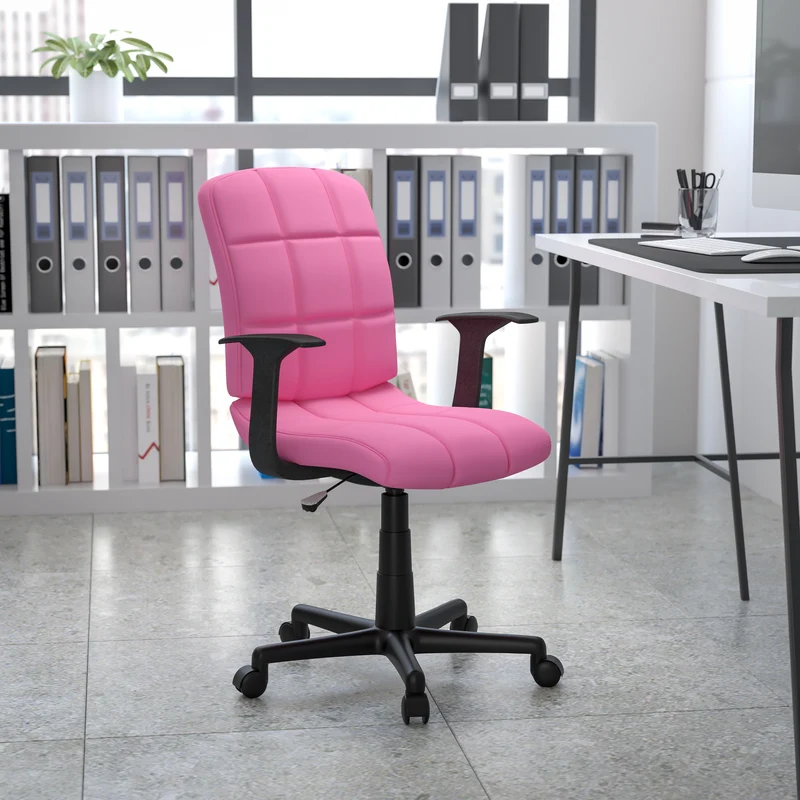 Mid-Back Quilted Vinyl Swivel Task Office Chair with Arms
