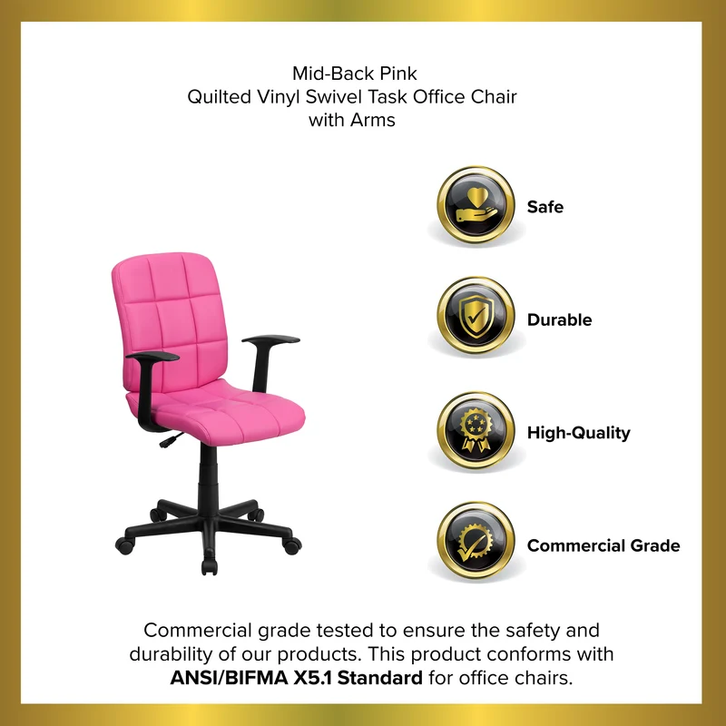 Mid-Back Quilted Vinyl Swivel Task Office Chair with Arms