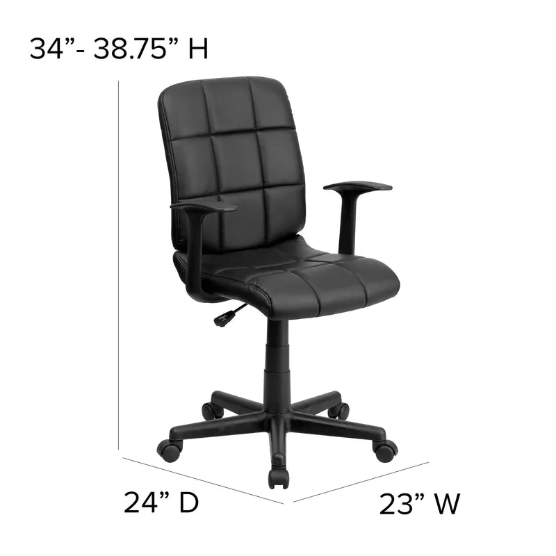 Mid-Back Quilted Vinyl Swivel Task Office Chair with Arms