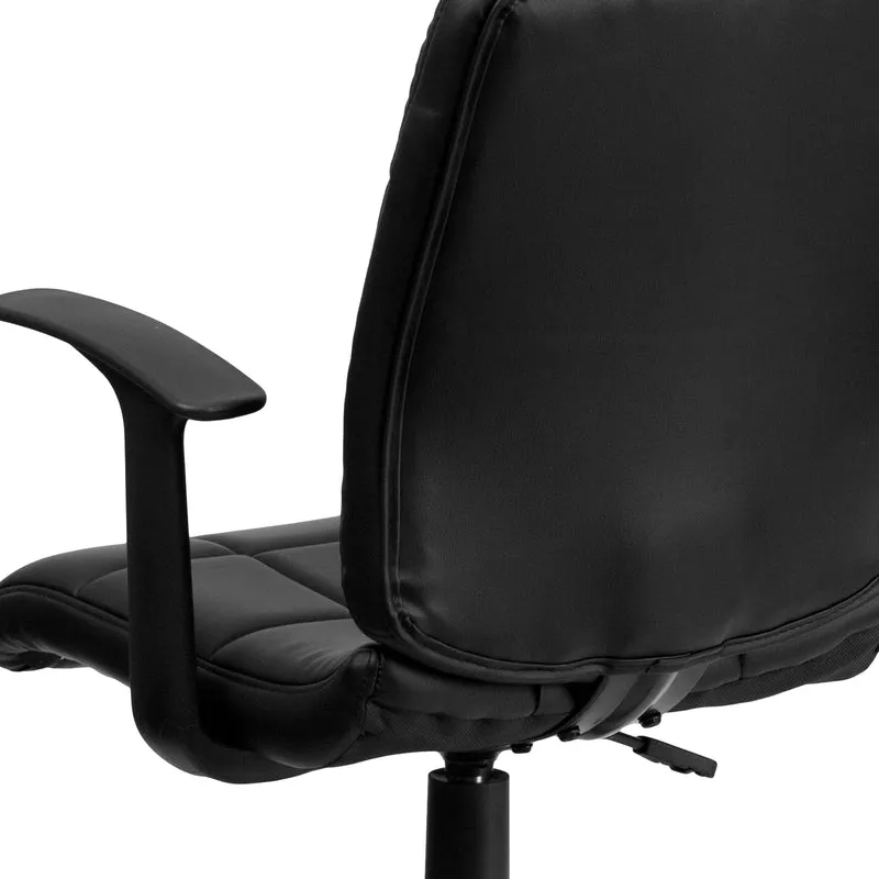 Mid-Back Quilted Vinyl Swivel Task Office Chair with Arms