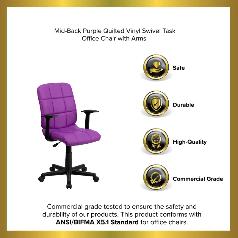Mid-Back Quilted Vinyl Swivel Task Office Chair with Arms