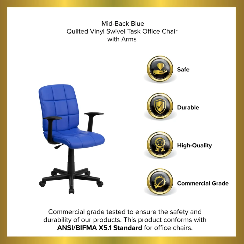 Mid-Back Quilted Vinyl Swivel Task Office Chair with Arms