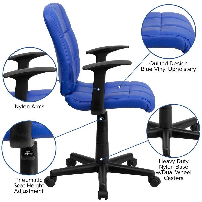 Mid-Back Quilted Vinyl Swivel Task Office Chair with Arms