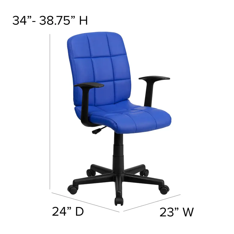 Mid-Back Quilted Vinyl Swivel Task Office Chair with Arms
