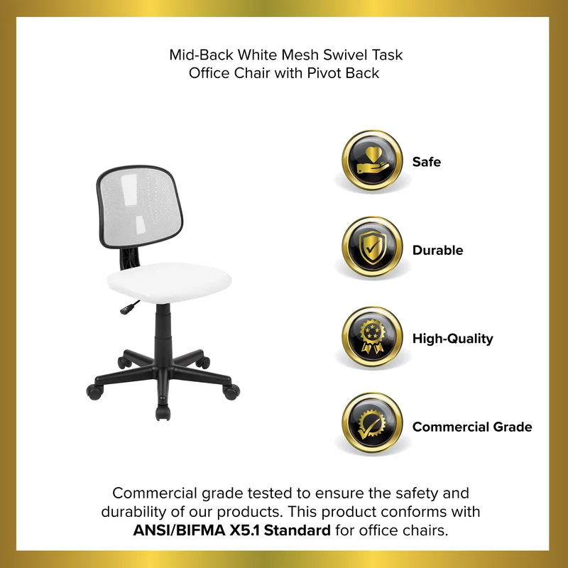 Mid-Back Mesh Swivel Task Office Chair with Pivot Back, BIFMA Certified