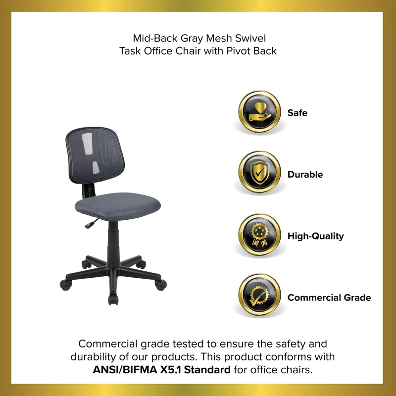 Mid-Back Mesh Swivel Task Office Chair with Pivot Back, BIFMA Certified
